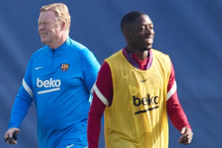 Dembélé durante in entrenamiento con el Barça