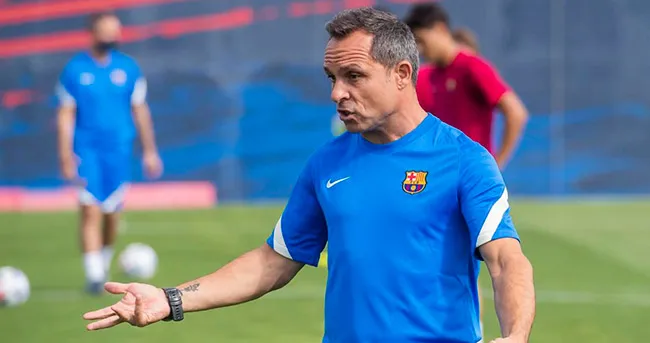 Barjuan, en un entrenamiento con el Barcelona B