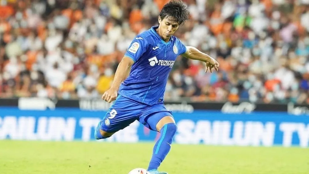 Macías en un partido con Getafe