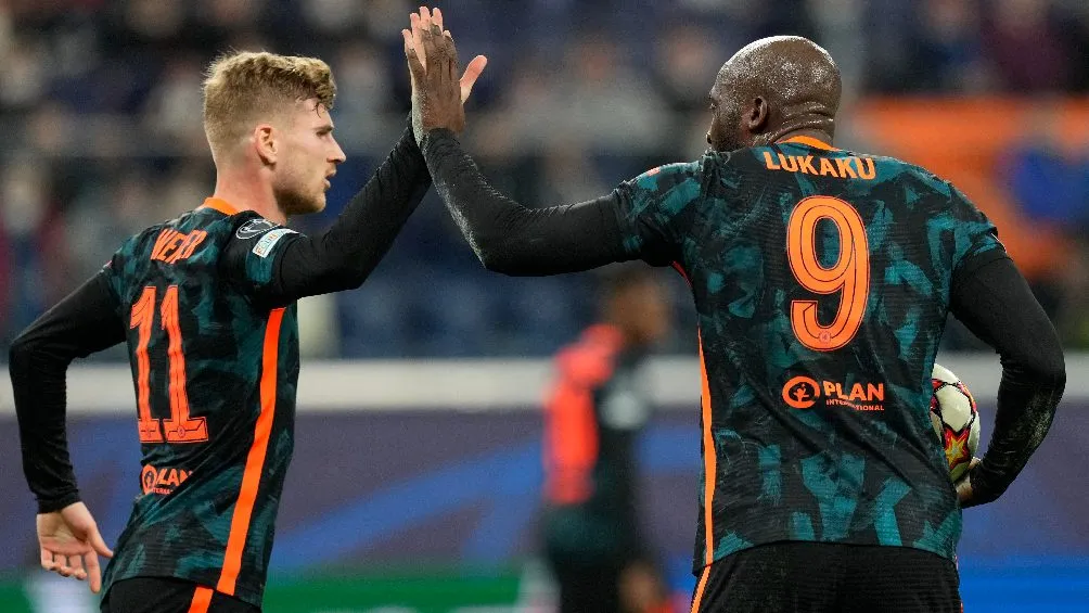 Werner y Lukaku festejando gol ante Zenit en la Champions League