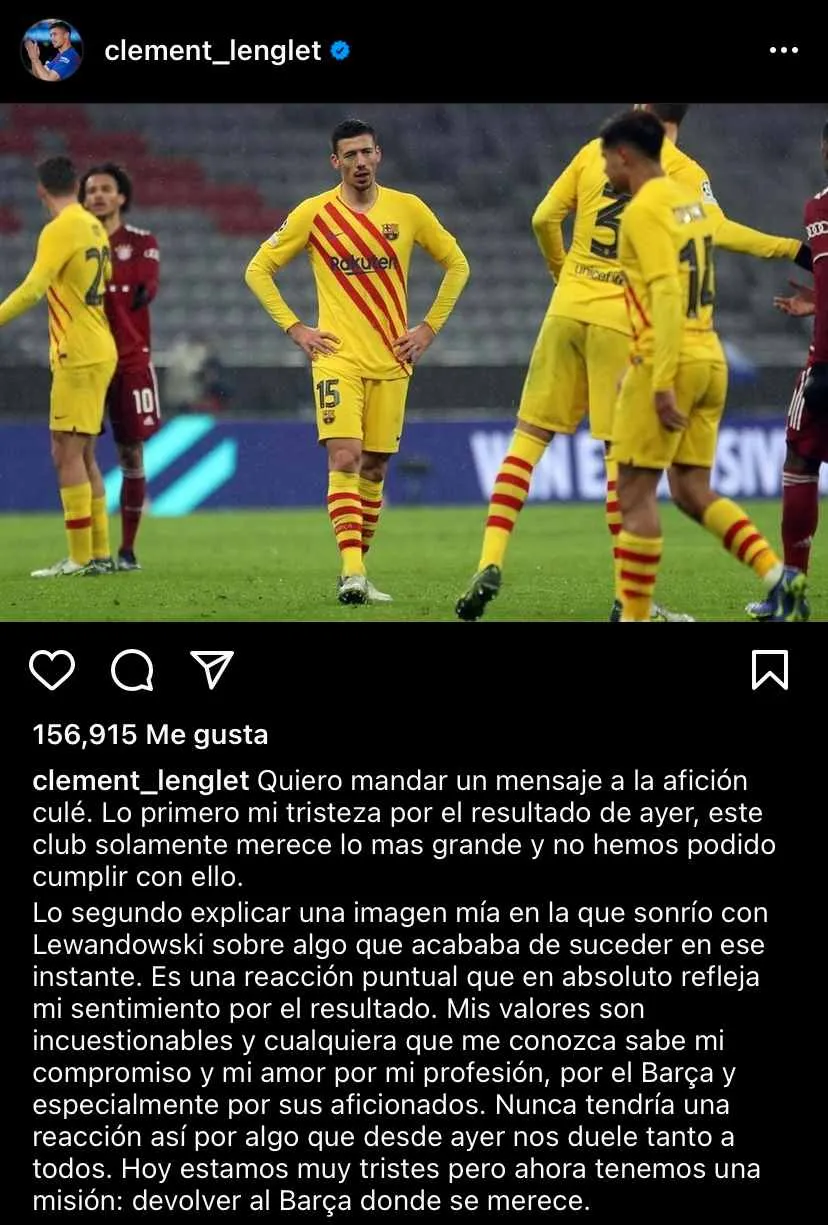 Clément Lenglet dando su postura tras lo sucedido con polémica foto