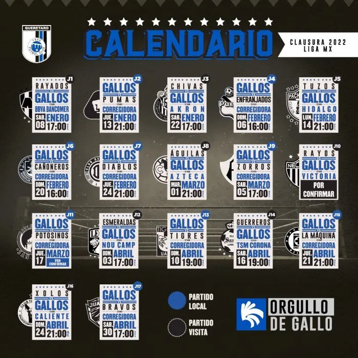 Calendario del Querétaro para el Clausura 2022