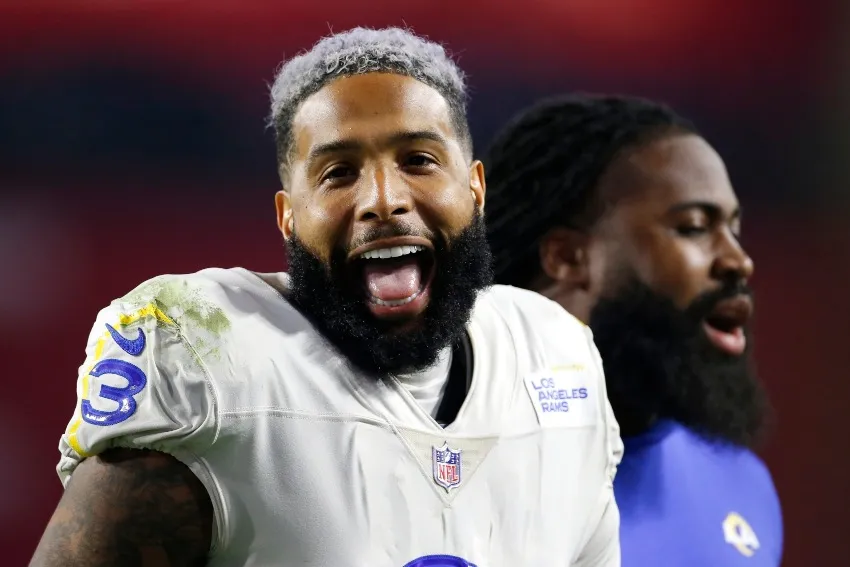 AP Odell Beckham Jr. festejando una anotación de los Rams
