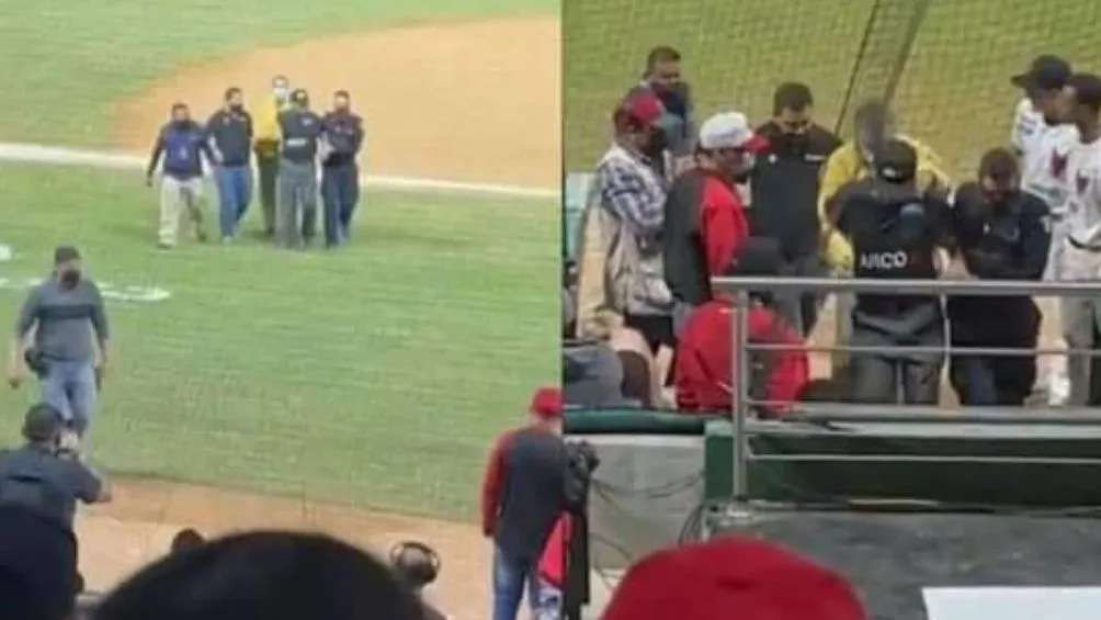 La policía dentro del campo