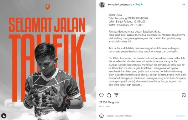 Tornado FC dedicó un mensaje a su guardameta