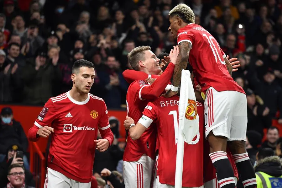 Jugadores del United celebrando un gol