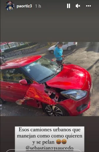 Automóvil de Sebastián Saucedo tras el impacto