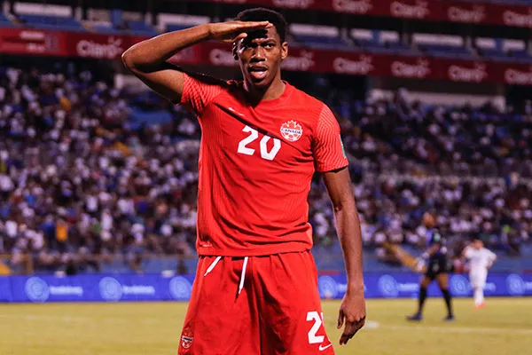 AP Jonathan David festeja su tanto ante Honduras