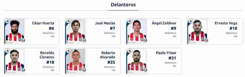 Dorsales de los delanteros de Chivas