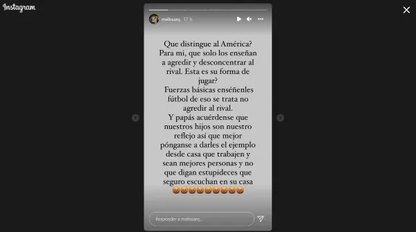 Melissa Rivas explota contra las Fuerzas Básicas del América en Instagram