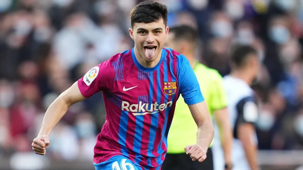 TWITTER | @PEDRI Pedri festejando gol con el Barcelona ante el Valencia en LaLiga