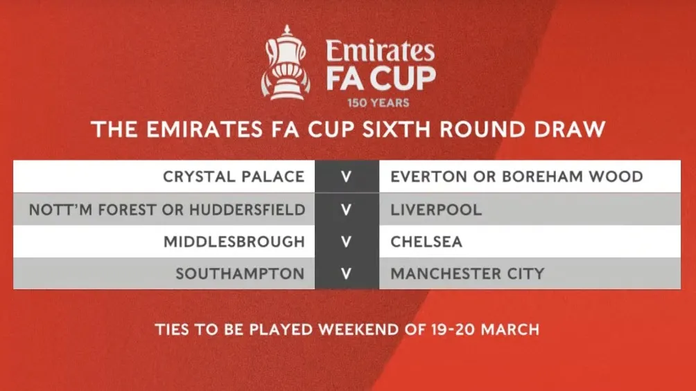 TWITTER | @EMIRATESFACUP Cuartos de Final correspondientes a la FA Cup