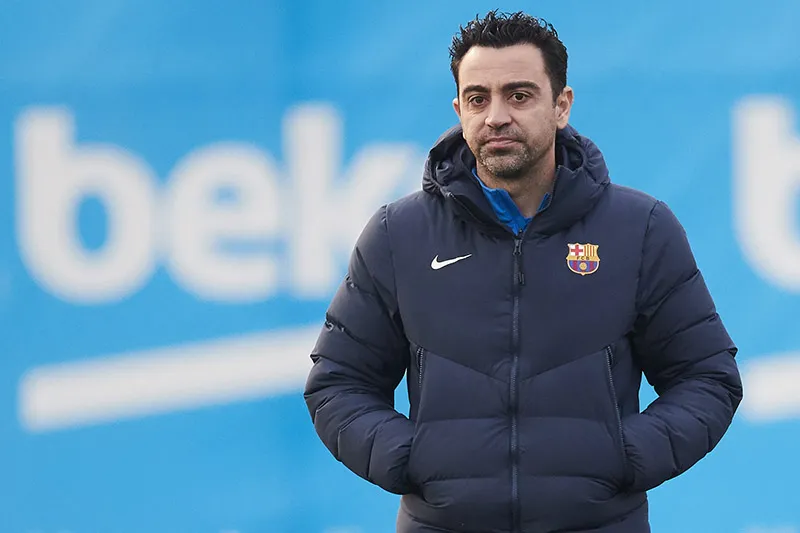 Xavi durante un entrenamiento del Barcelona