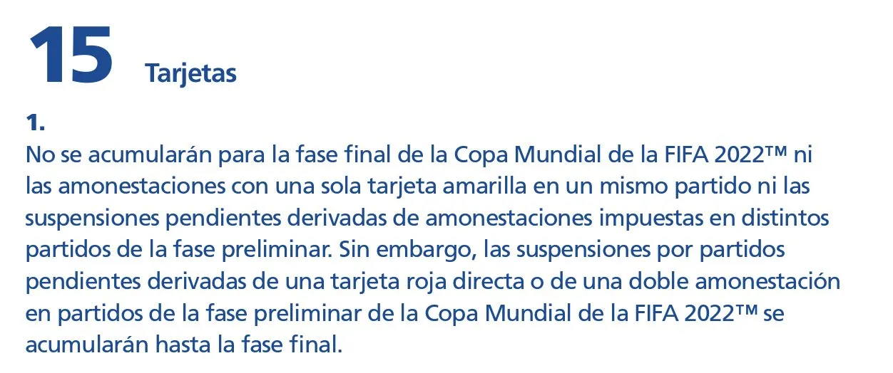 Apartado del reglamento sobre sanciones por tarjetas
