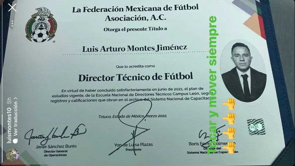 Montes recibió título que lo acredita como DT