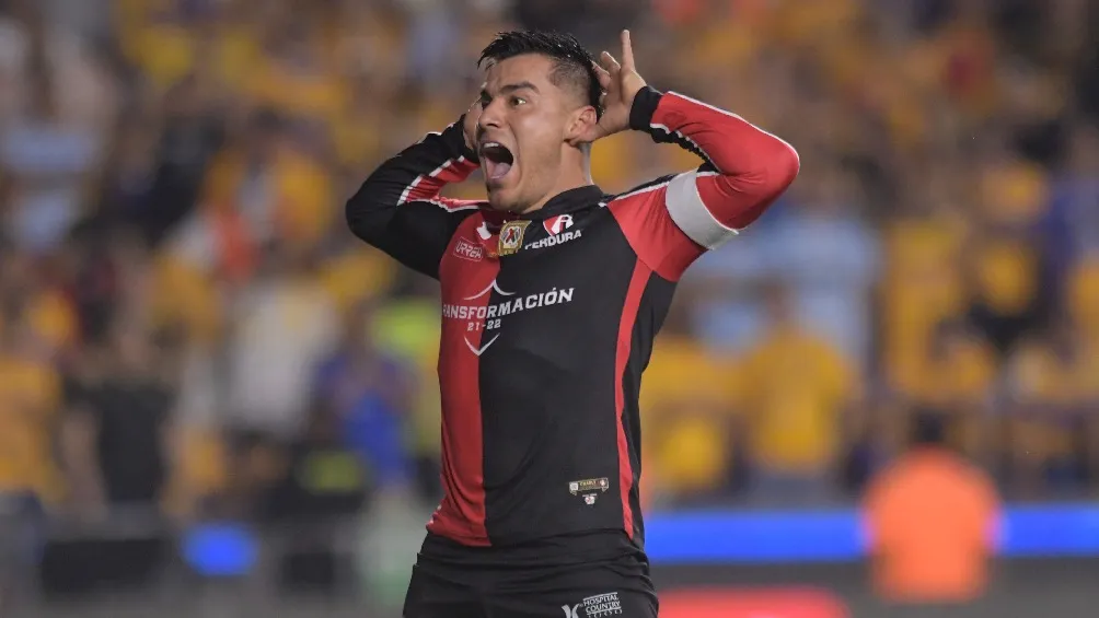 Aldo Rocha festejando gol ante Tigres en la Semifinal del Clausura 2022