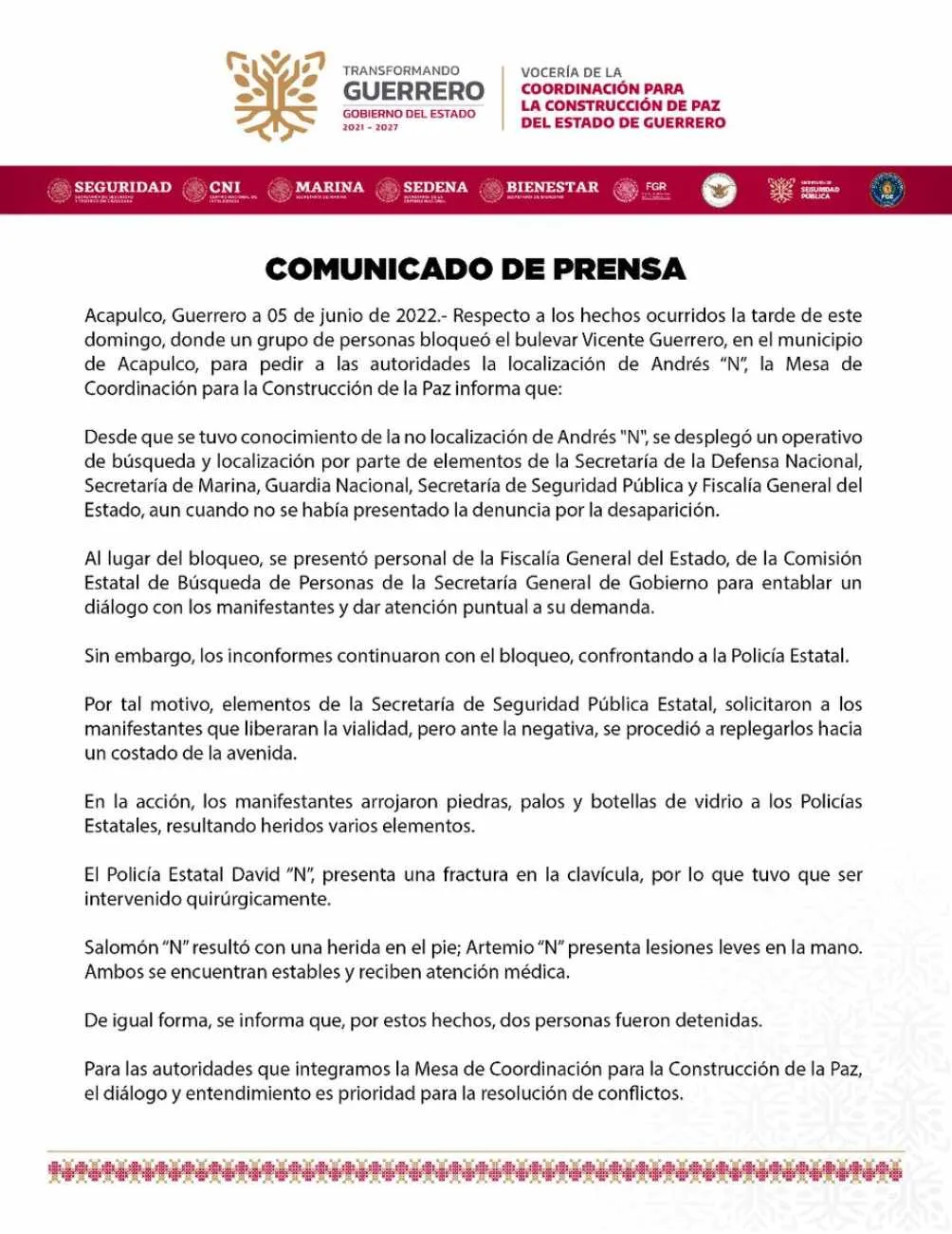 Este es el comunicado que se emitió