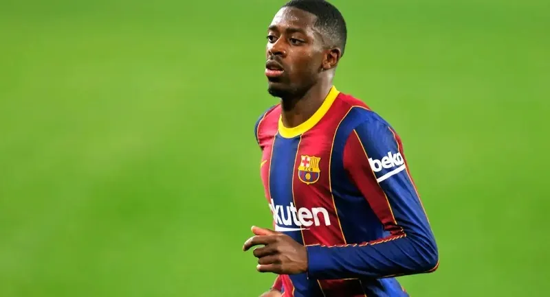 Dembelé jugando con el Barcelona