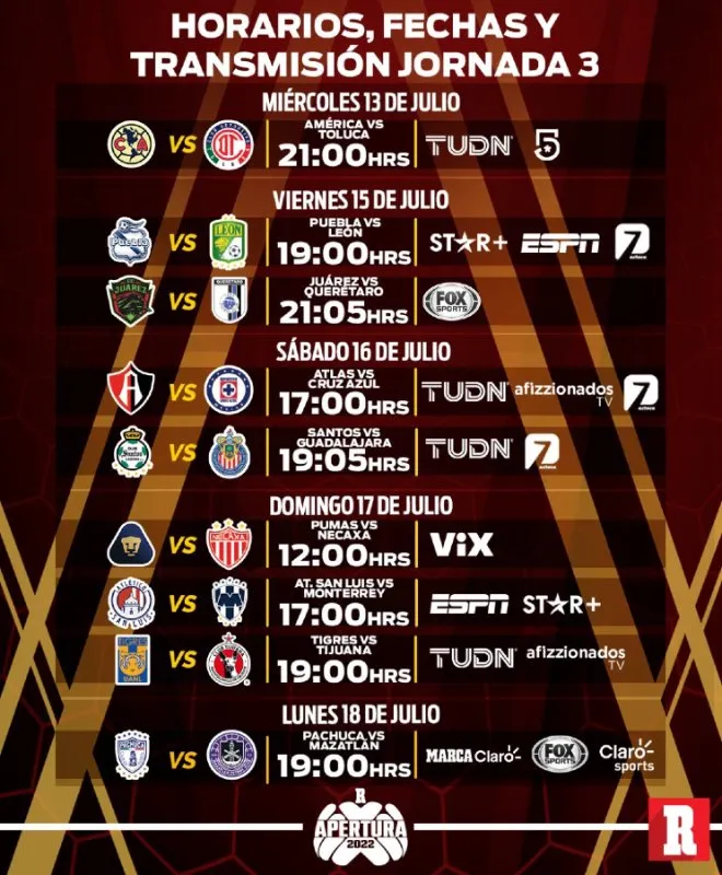 Jornada 3: Fechas, horarios y canales