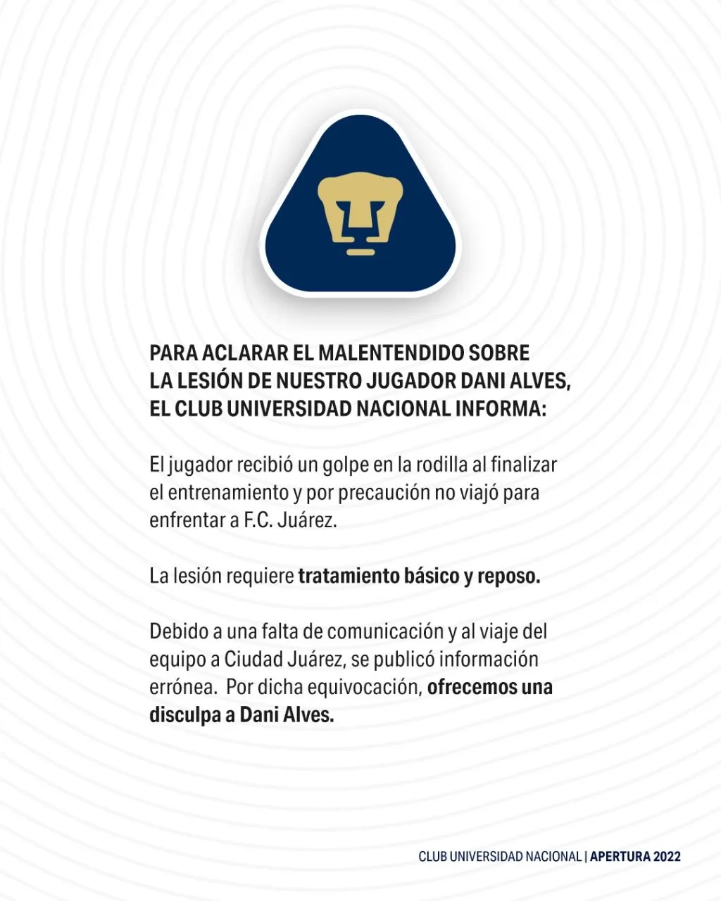 Pumas aclaró la lesión de Dani Alves