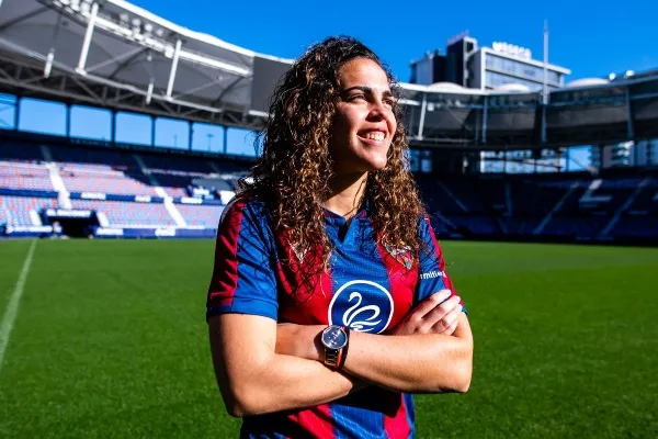 La jugadora durante su estancia culé