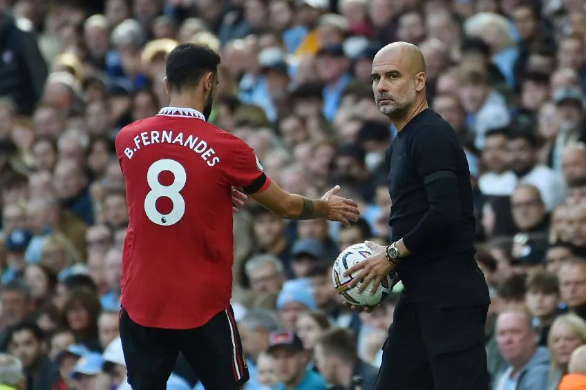 Pep Guardiola en un partido del Manchester City