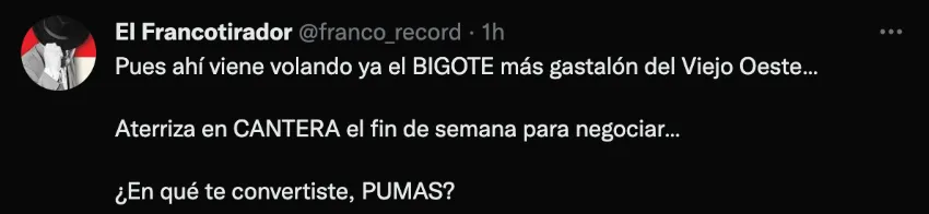 Tuit de El Francotirador, colaborador de RÉCORD