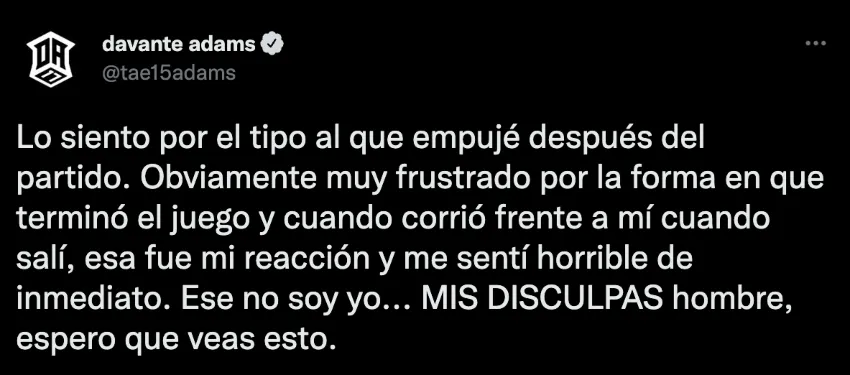 CAPTURA DE PANTALLA Mensaje de Davante Adams