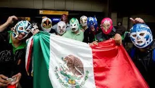 Afición mexicana con máscara de luchadores