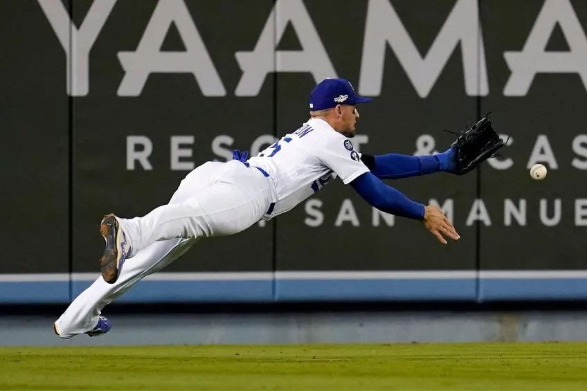 Trayce Thompson durante un partido de los Dodgers
