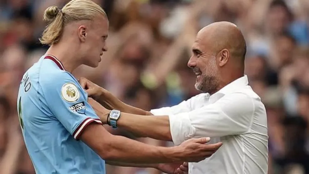 AP Haaland celebra gol con Guardiola