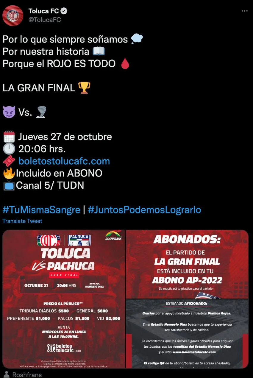 CAPTURA DE PANTALLA Precios para la Ida de la Gran Final