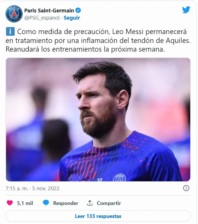 PSG informó que Messi es baja