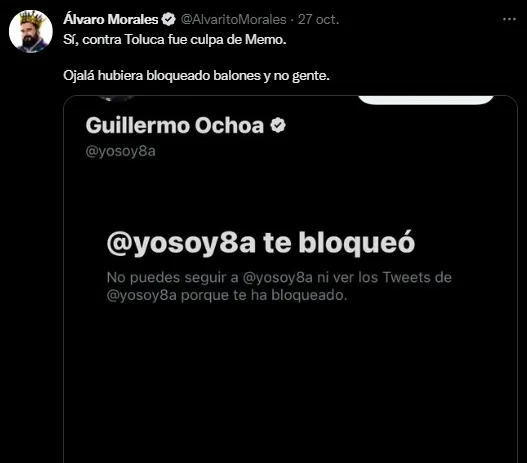 ESPECIAL Ochoa lo bloqueó de Twitter