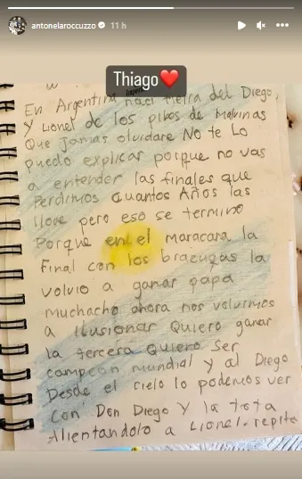 El escrito fue compartido por Antonela