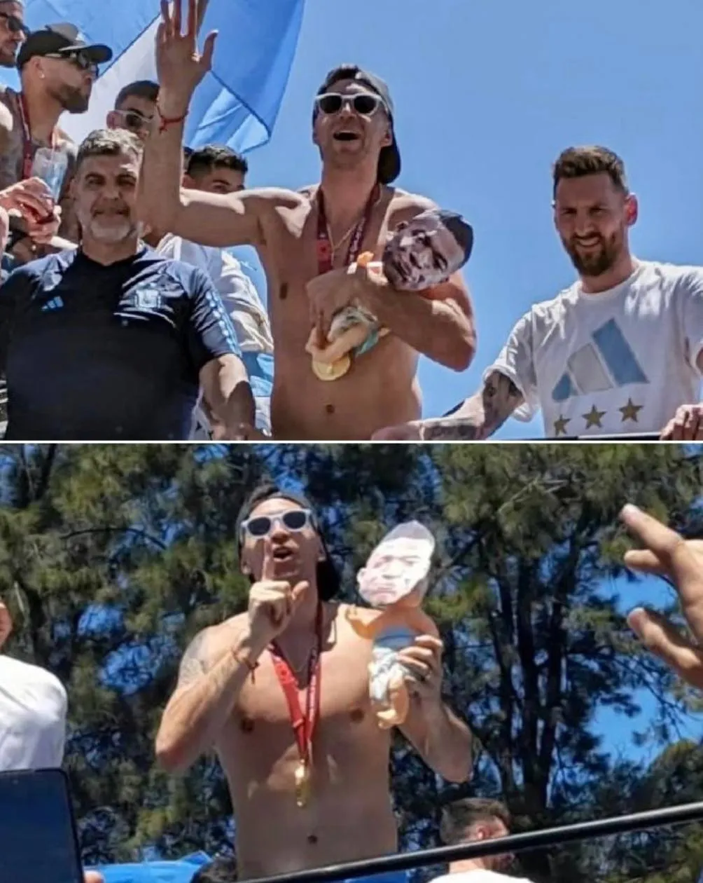 Dibu apareció con el bebé que tenía el rostro de Mbappé