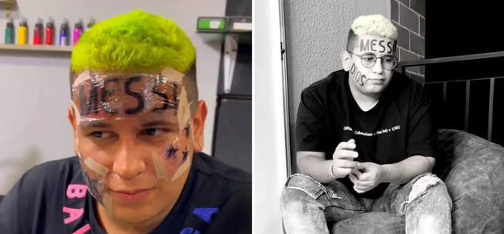 Mike Jambs se tatuó el nombre de Messi en el rostro