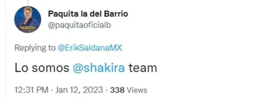 TWITTER @paquitaoficialb Paquita la del Barrio es team Shakira