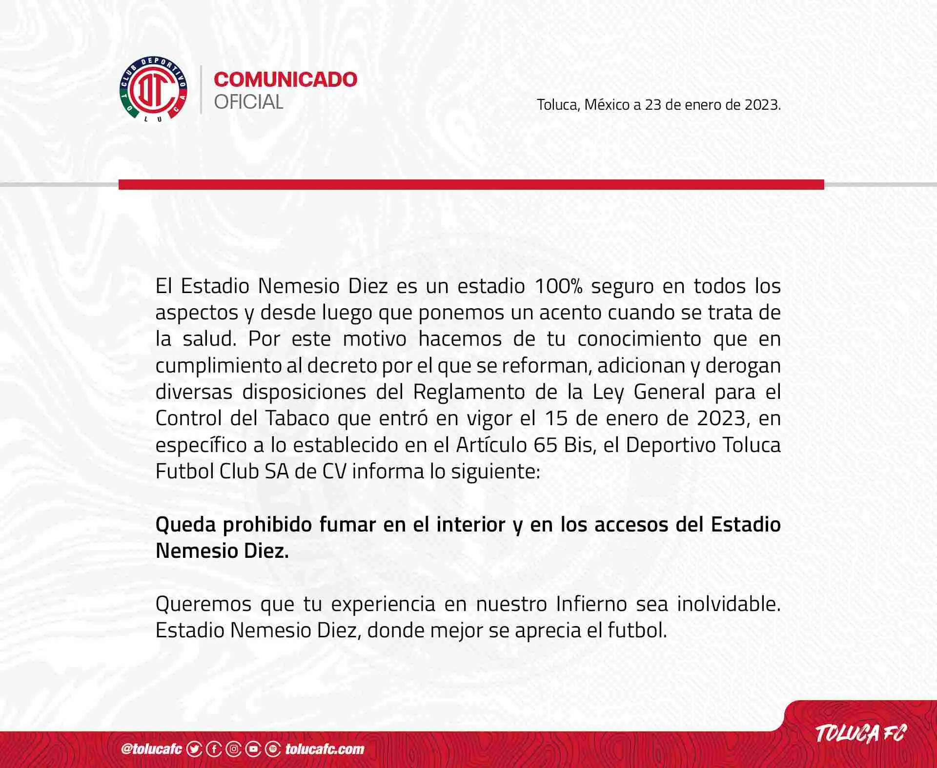 El comunicado oficial de Toluca