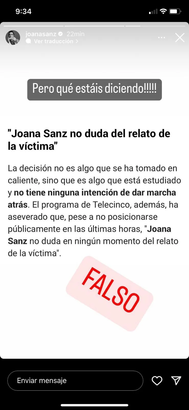Joana Sanz desmintió las versiones en Instagram