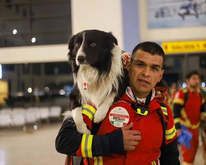 Orly, perrito rescatista junto a su manejador