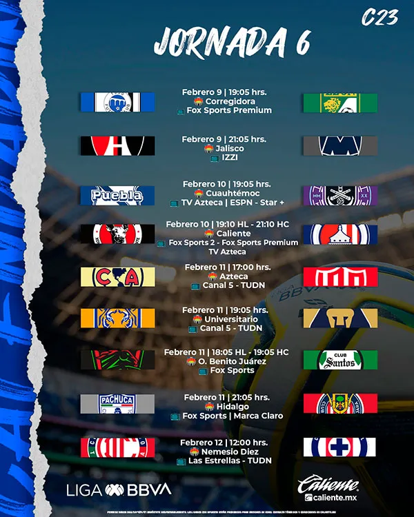 LIGA MX Partidos de la Jornada 6 en la Liga MX
