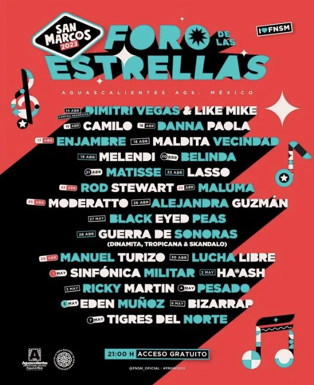 Cartelera de artistas en Aguascalientes