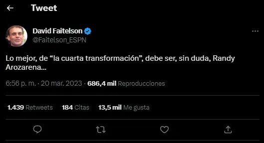 TW @DAVIDFAITELSON_ESPN Hizo crítica hacia AMLO