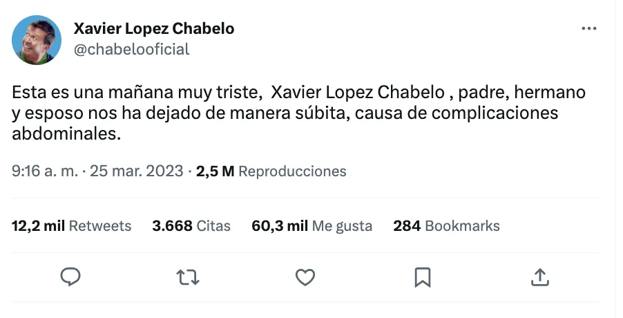 Twitter Así se informó la noticia del fallecimiento de Chabelo