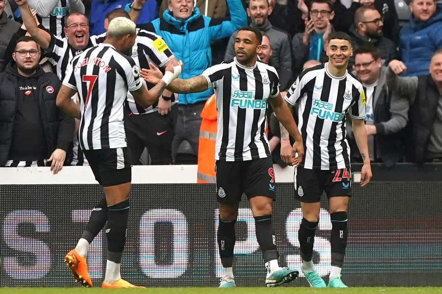 Jugadores del Newcstle celebran anotación