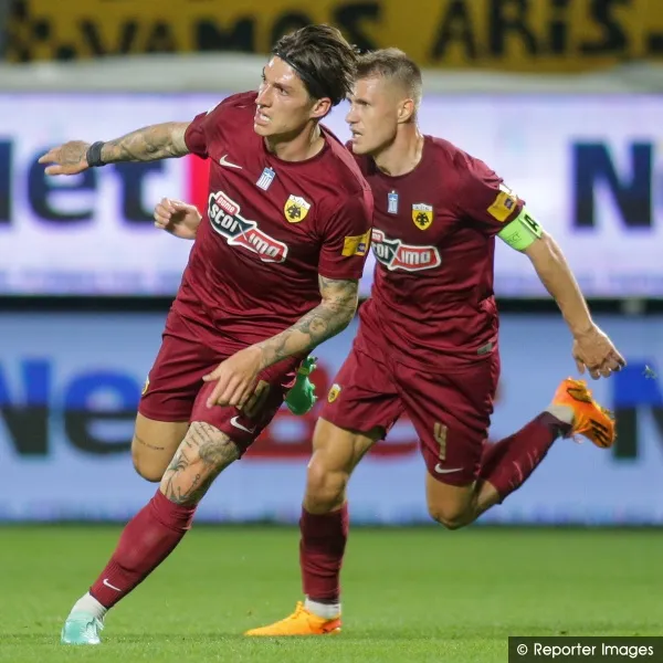 Twitter @Super_League_GR Steven Zuber anotó el gol del triunfo