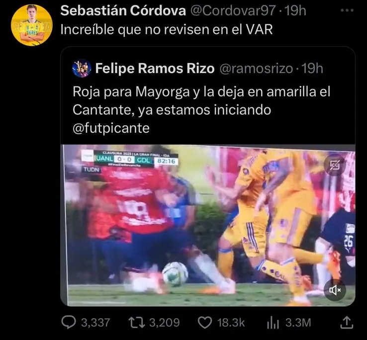 Publicación del jugador en redes sociales