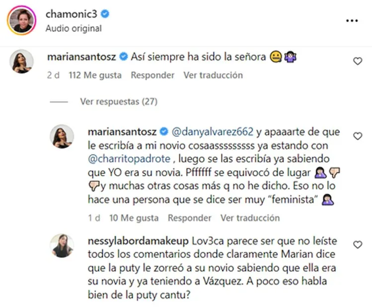 CAPTURA DE PANTALLA | Instagram Mariana Santos arremetió contra Paty Cantú