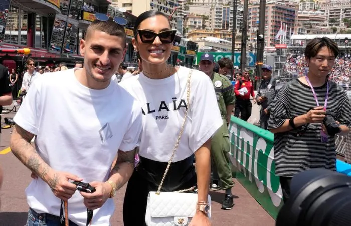 Marco Verratti y su esposa en el GP de Mónaco